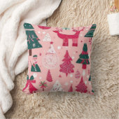 Weihnachtsbäume Hirsche Schneeflocken Rosa Kissen (Decke)