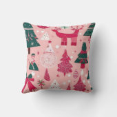 Weihnachtsbäume Hirsche Schneeflocken Rosa Kissen (Rückseite)