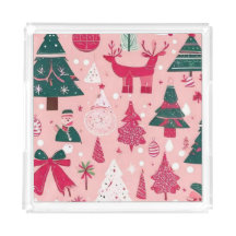 Weihnachtsbäume Hirsche Schneeflocken Rosa Kissen