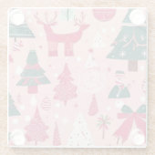 Weihnachtsbäume Hirsche Schneeflocken Rosa Kissen Glasuntersetzer (Rückseite)