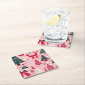 Weihnachtsbäume Hirsche Schneeflocken Rosa Kissen Rechteckiger Pappuntersetzer (Vor Ort)