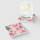 Weihnachtsbäume Hirsche Schneeflocken Rosa Kissen Steinuntersetzer (Seitenansicht)