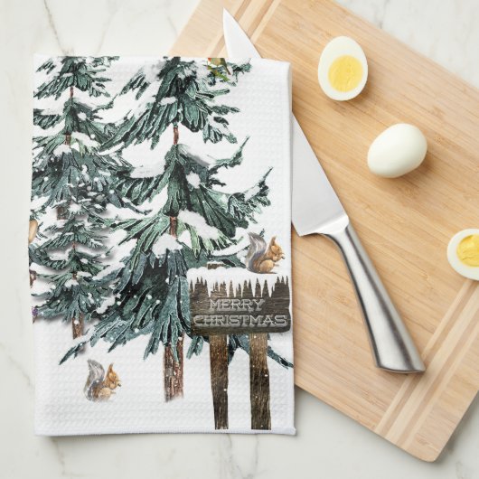 Weihnachtsbäume Hirsche Schneeflocken Winter Geschirrtuch (Viertel Falte)