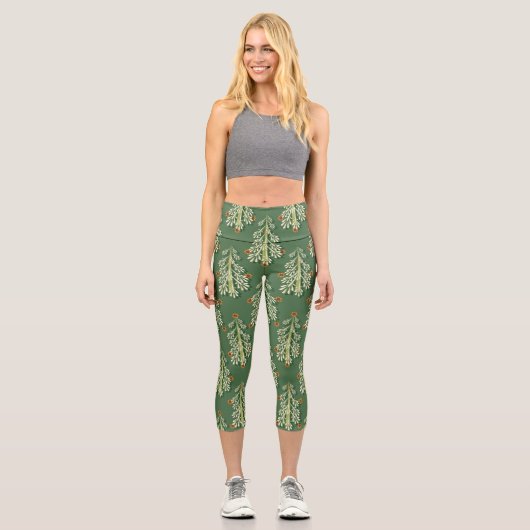 Weihnachtsbäume Illustration Muster Capri Leggings (Vorderseite)