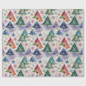 Weihnachtsbäume im farbenfrohen Schnee Geschenkpapier (Flach)