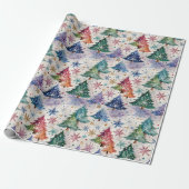 Weihnachtsbäume im farbenfrohen Schnee Geschenkpapier (Ungerollt)