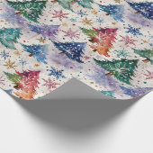 Weihnachtsbäume im farbenfrohen Schnee Geschenkpapier (Ecke)