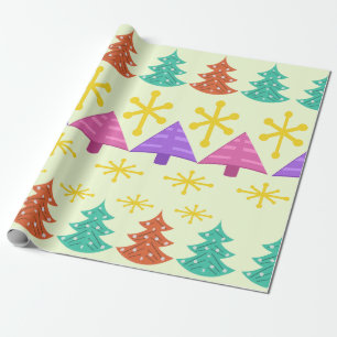 Weihnachtsbäume im Kitsch-Stil des Atomzeitalters Geschenkpapier