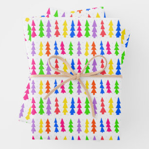 Weihnachtsbäume im Mid-Century-Stil in Mehrfarben Geschenkpapier Set