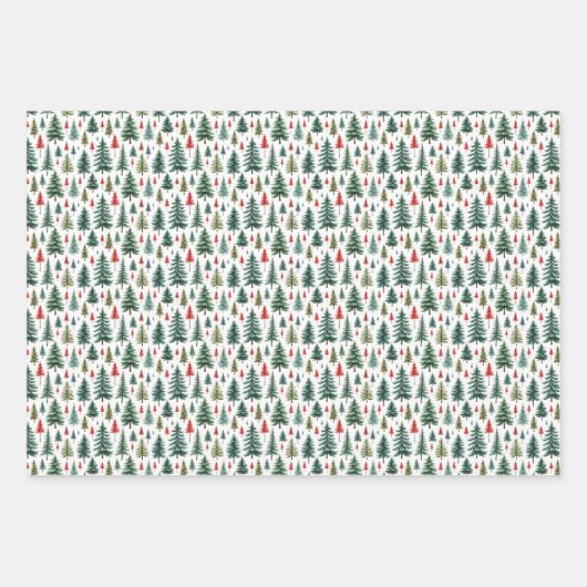 Weihnachtsbäume in Aquarellen auf Weiß Geschenkpapier Set (Vorderseite 3)