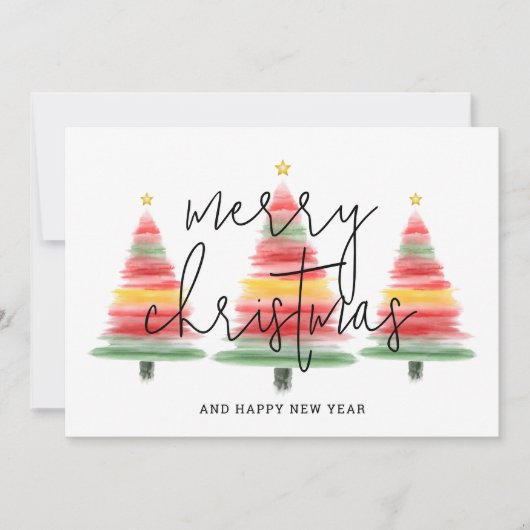 Weihnachtsbäume in Aquarellen Feiertagskarte (Vorderseite)