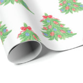Weihnachtsbäume in Aquarellen Geschenkpapier (Rolleneckpunkt)