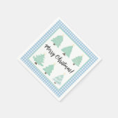 Weihnachtsbäume in Aquarellen mit blauen Karierten Serviette (Ecke)