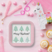 Weihnachtsbäume in Aquarellen mit rosa Kariertem P Pappteller (Party)