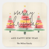 Weihnachtsbäume in Aquarellen Quadratischer Aufkleber (Vorderseite)