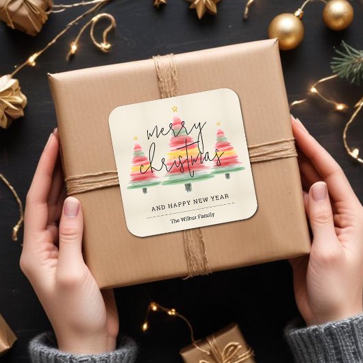 Weihnachtsbäume in Aquarellen Quadratischer Aufkleber