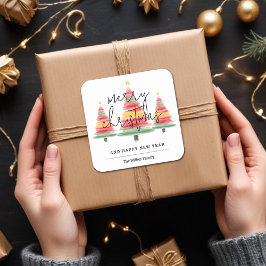 Weihnachtsbäume in Aquarellen Quadratischer Aufkleber