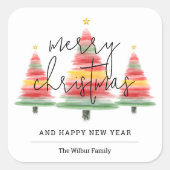 Weihnachtsbäume in Aquarellen Quadratischer Aufkleber (Vorderseite)