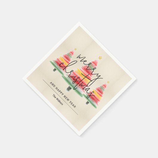 Weihnachtsbäume in Aquarellen Serviette (Ecke)