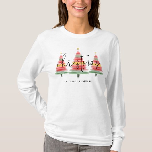 Weihnachtsbäume in Aquarellen T-Shirt (Vorderseite)