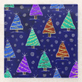 Weihnachtsbäume in Aquarellen: Waldmuster. Glasuntersetzer (Vorderseite)
