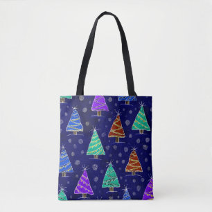 Weihnachtsbäume in Aquarellen: Waldmuster. Tasche