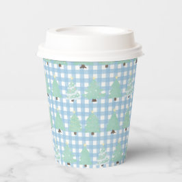 Weihnachtsbäume in Aquarellfarben mit Kariertem Bl Pappbecher