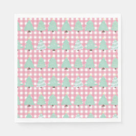 Weihnachtsbäume in Aquarellfarben mit rosa Kariert Serviette