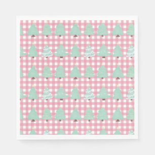 Weihnachtsbäume in Aquarellfarben mit rosa Kariert Serviette