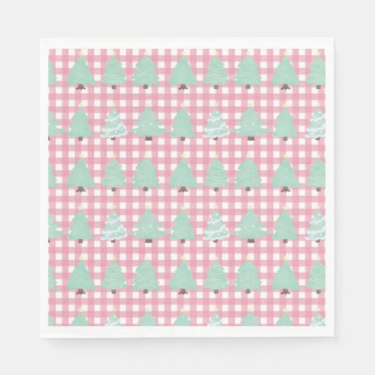 Weihnachtsbäume in Aquarellfarben mit rosa Kariert Serviette (Vorderseite)