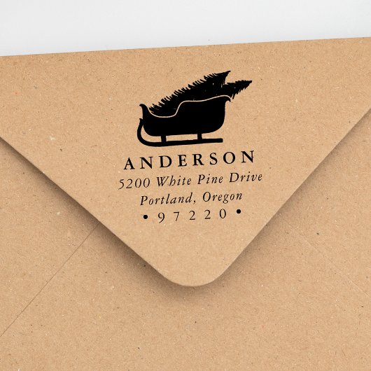 Weihnachtsbäume in der Rücksendeadresse Sleigh Permastempel