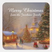 Weihnachtsbäume in malerischer Dorflandschaft Quadratischer Aufkleber (Vorderseite)