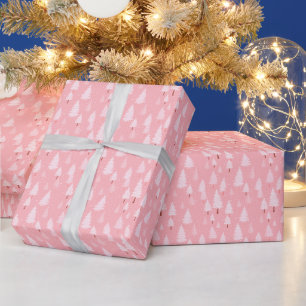 Weihnachtsbäume in Rosa und Weiß Geschenkpapier
