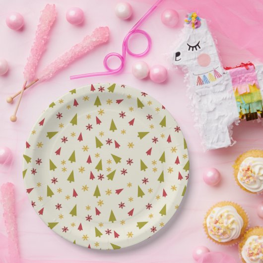 Weihnachtsbäume in Rot und Grün mit Schneeflocken Pappteller (Party)