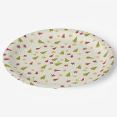 Weihnachtsbäume in Rot und Grün mit Schneeflocken Pappteller (Schrägansicht)