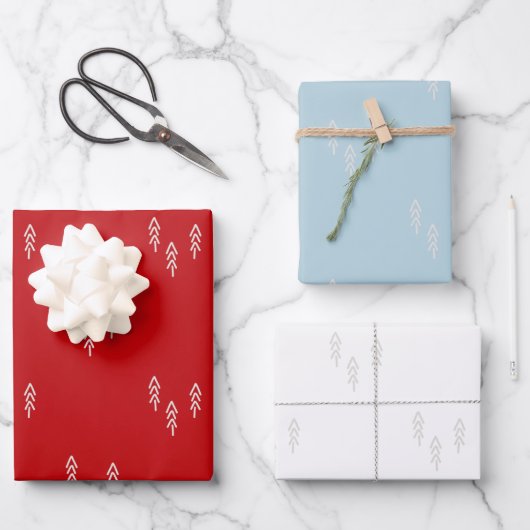 Weihnachtsbäume in Rot und Weiß Geschenkpapier Set (Vorderseite)