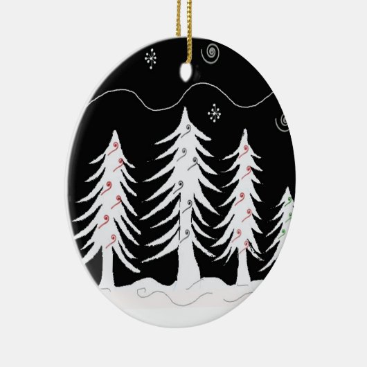 Weihnachtsbäume in Schwarz und Weiß Keramik Ornament (Rechts)