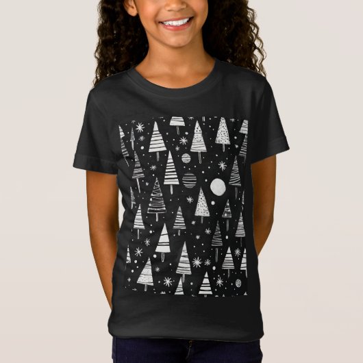 Weihnachtsbäume in Schwarz-Weiß-Kunst T-Shirt (Vorderseite)