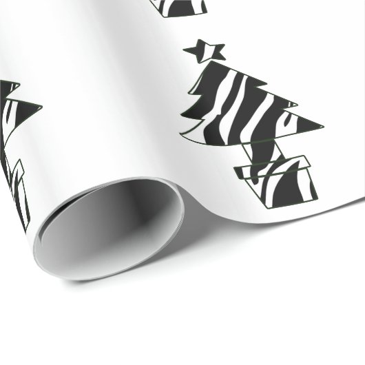Weihnachtsbäume in Zebra Print Wrapping Paper Geschenkpapier (Rolleneckpunkt)