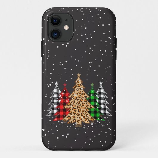 Weihnachtsbäume Kariert & Leopard Print Snowflakes Case-Mate iPhone Hülle (Rückseite)