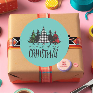 Weihnachtsbäume Kariert Runder Aufkleber