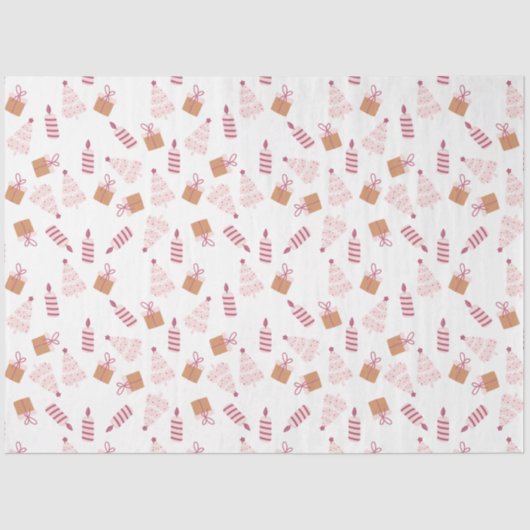 Weihnachtsbäume Kerzen Geschenke Pink Brown Weihna Seidenpapier (Vorderseite)