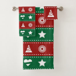 Weihnachtsbäume, Kränze, Herz und Sterne Badhandtuch Set