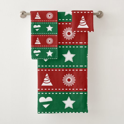 Weihnachtsbäume, Kränze, Herz und Sterne Badhandtuch Set (Insitu)