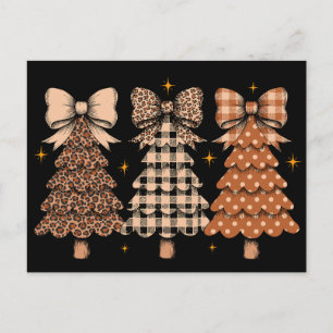 Weihnachtsbäume Leopard Kariert Schleife Xmas Feri Feiertagspostkarte