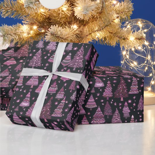 Weihnachtsbäume Lila Geschenkpapier (Feiertage)