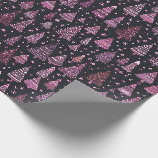 Weihnachtsbäume Lila Geschenkpapier (Ecke)