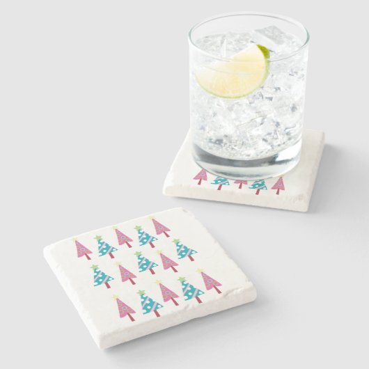 Weihnachtsbäume Marmorstein Untersetzer, Rosa & Bl Steinuntersetzer (Seitenansicht)