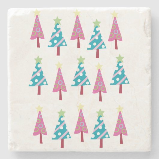 Weihnachtsbäume Marmorstein Untersetzer, Rosa & Bl Steinuntersetzer (Vorderseite)