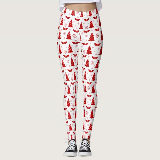 Weihnachtsbäume, Mistletos und Schneeflocken Leggings (Vorderseite)